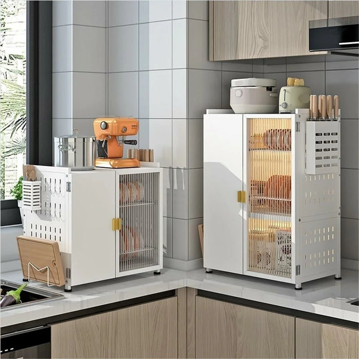 3 Tier Kitchen Shelf Dish Rack Organizer Pull-Out Cabinet Storage Drainer with Door for Countertop - Black - 4