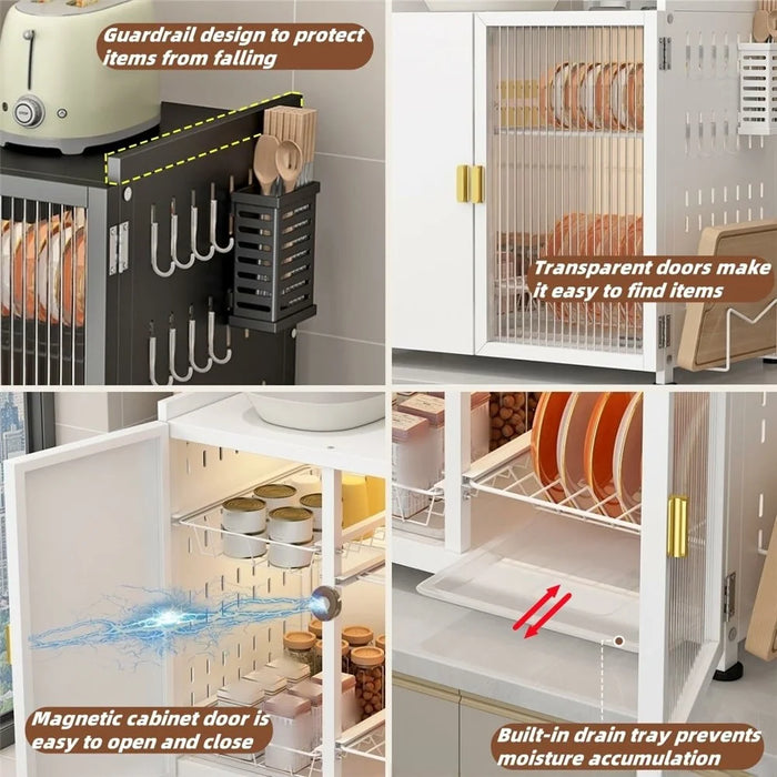 3 Tier Kitchen Shelf Dish Rack Organizer Pull-Out Cabinet Storage Drainer with Door for Countertop - Black - 5