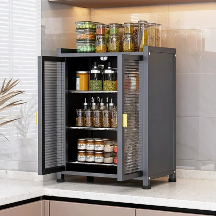 Kitchen Storage Cabinet 3 Tier 57cm Countertop Dish Drainer Bowl Organizer Spice Rack with Doors - Black - 2