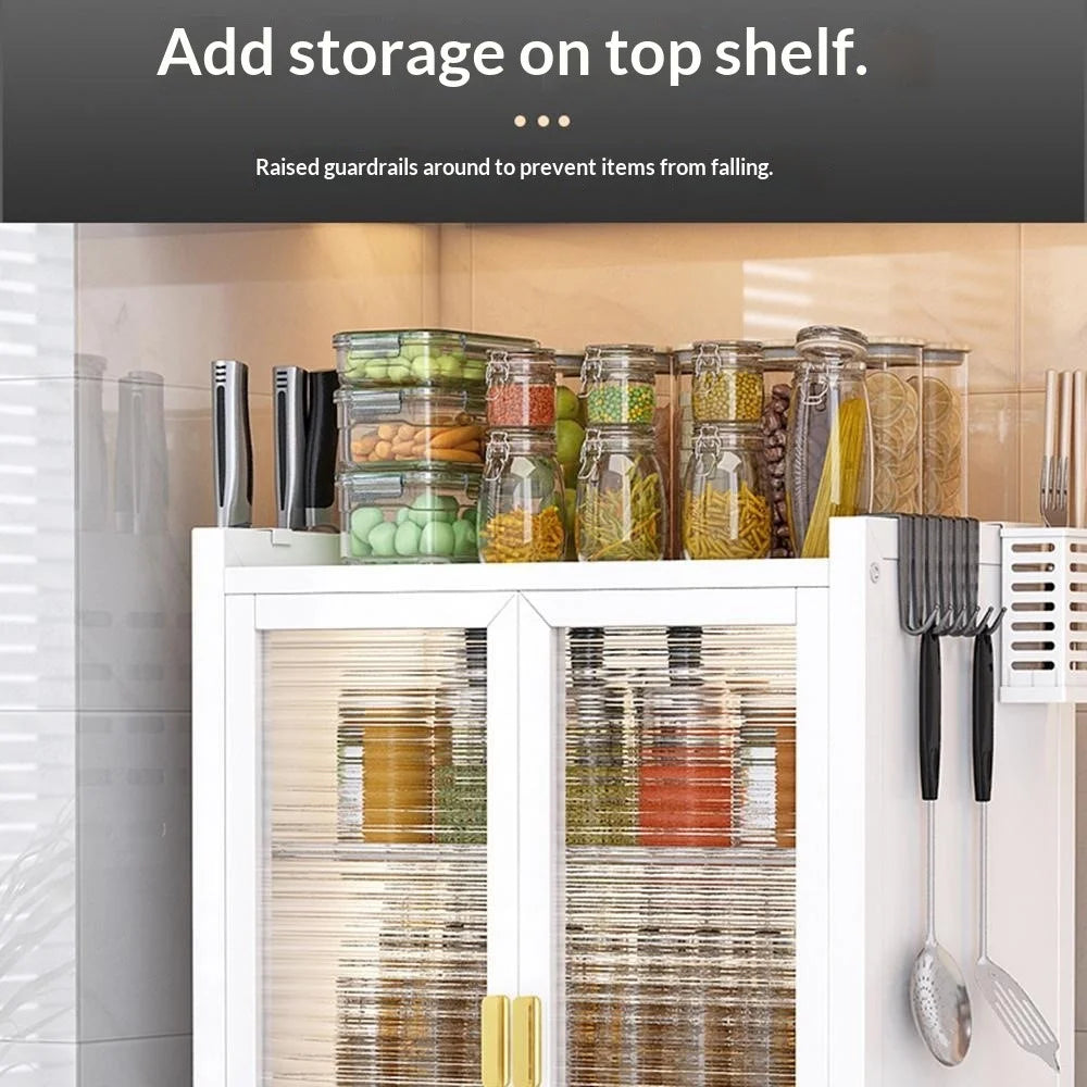 Kitchen Dish Rack Cabinet with Doors 3 Tier 45cm Countertop Organizer Drainer Storage Shelf for Plates / Bowls / Spices - Black - 5
