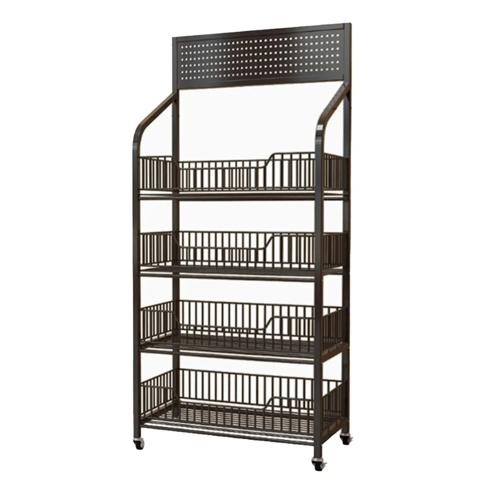 60cm 4-Tier Pegboard Bookcase Mobile Freestanding Storage Rack with 360° Caster Wheel for Living Room Snack - Black - 1