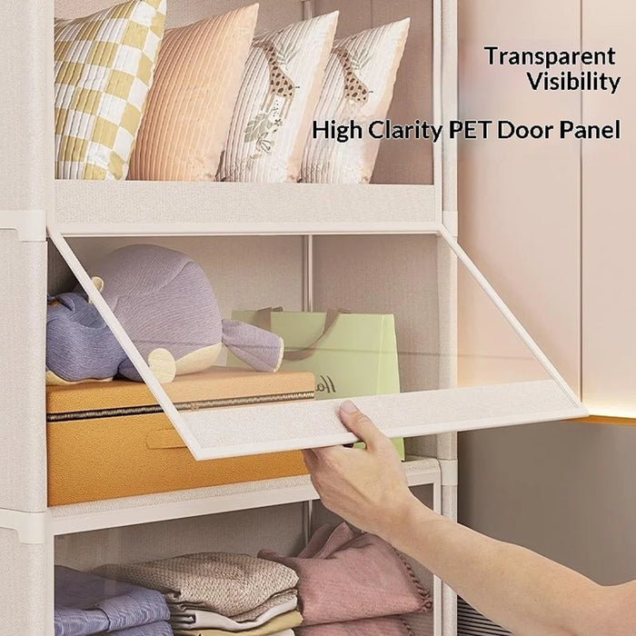 2-Tier 64cm Clothes Container Holder Dust-Proof Assembly Clothes Storage Cabinet with Clear Flip-Top Door for Bedroom - Black - 2