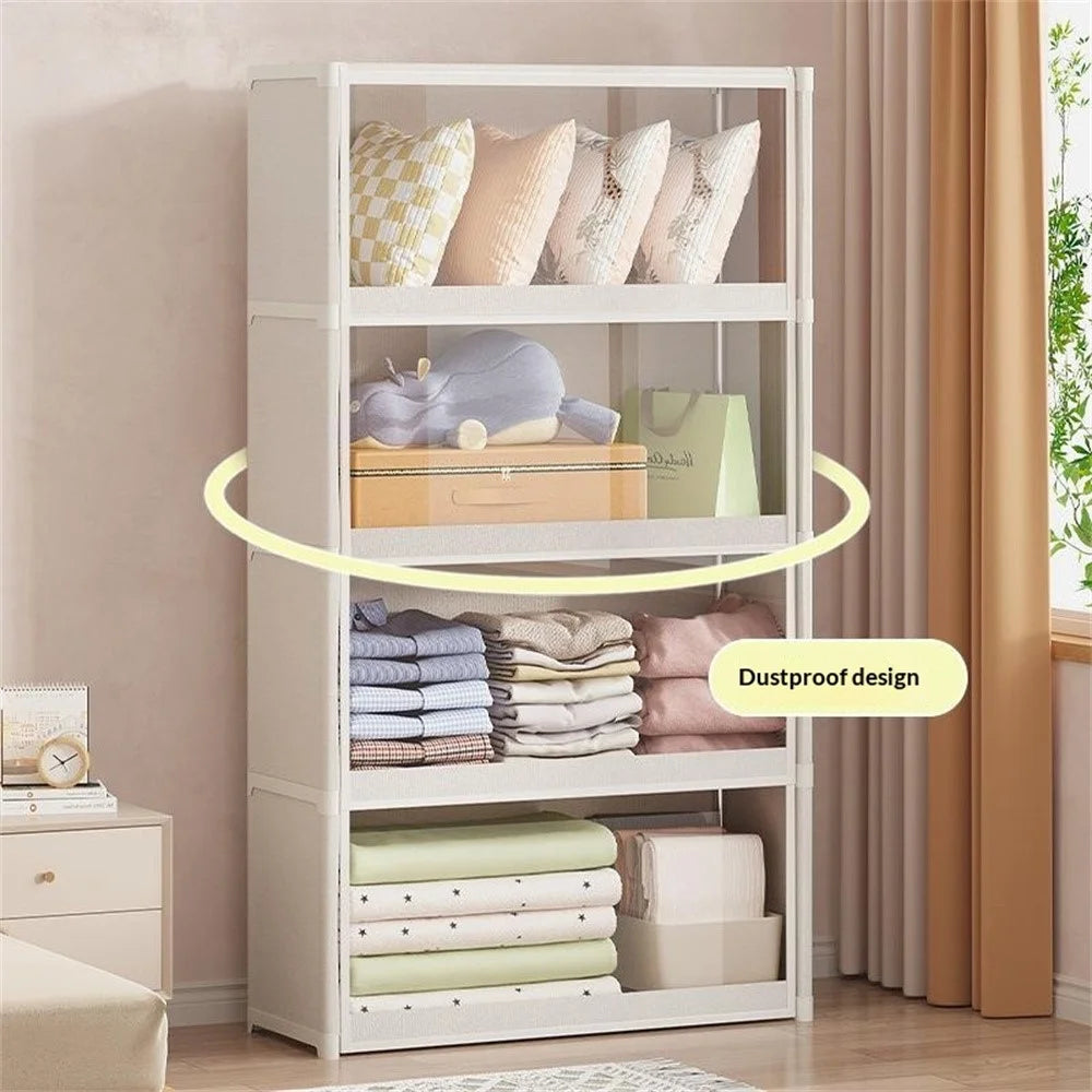 4-Tier 64cm Clothes Container Holder Dust-Proof Assembly Clothes Storage Cabinet with Clear Flip-Top Door for Bedroom - Black - 3