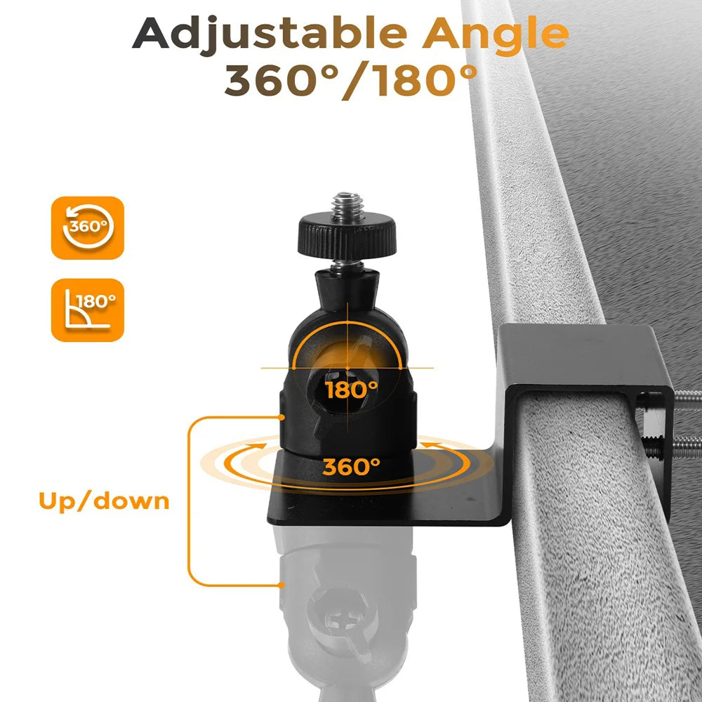 Universal Security Camera Mount for Railing Gutter Weatherproof Aluminum Alloy Pan Tilt Bracket with 1 / 4 Inch Screw - Black - 2