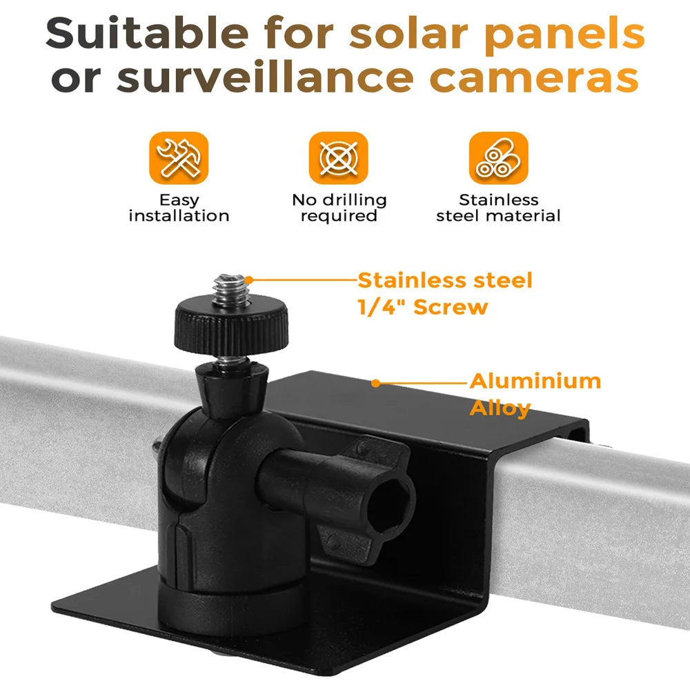 Universal Security Camera Mount for Railing Gutter Weatherproof Aluminum Alloy Pan Tilt Bracket with 1 / 4 Inch Screw - Black - 4
