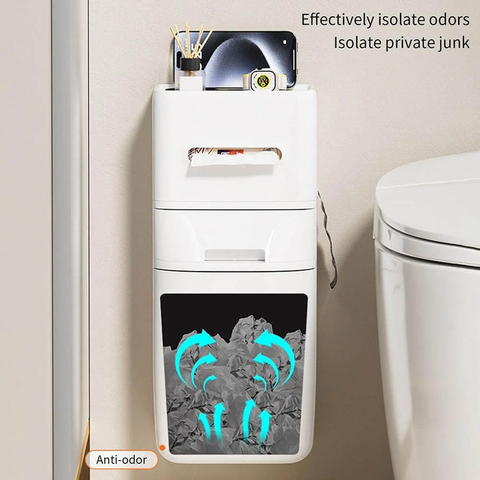 Wall Mounted Trash Can with Lid Tissue Box Combo Space Saving for Bathroom Kitchen Living Room - White - 3