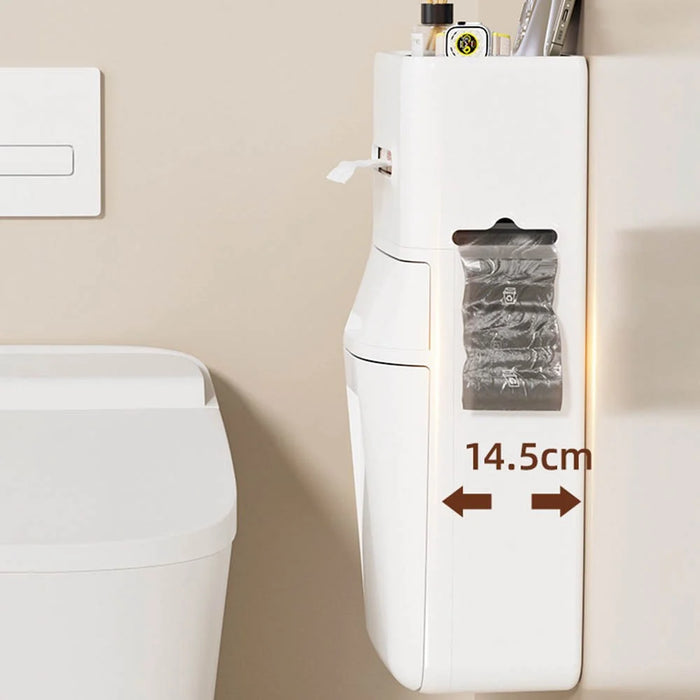 Wall Mounted Trash Can with Lid Tissue Box Combo Space Saving for Bathroom Kitchen Living Room - White - 7