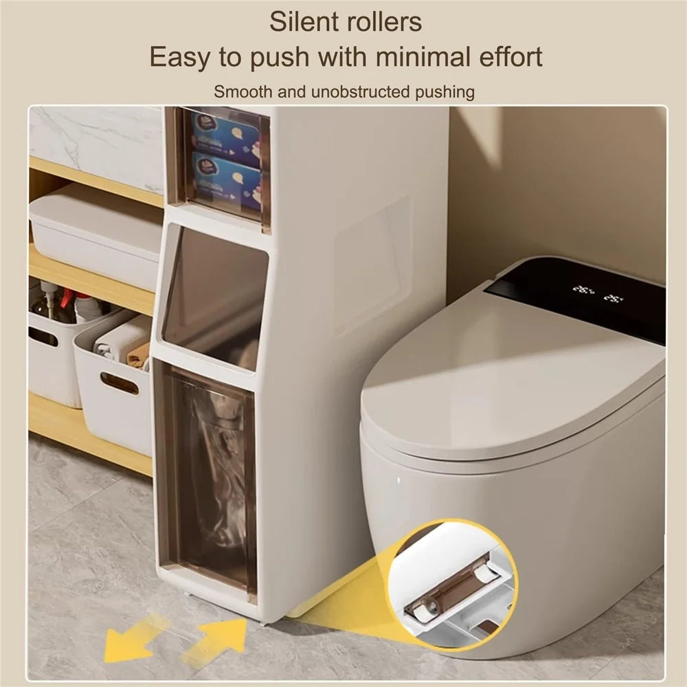 Slim Bathroom Storage Cabinet 4-Tier Toilet Organizer with Drawers / Trash Can / Paper Basket - 2