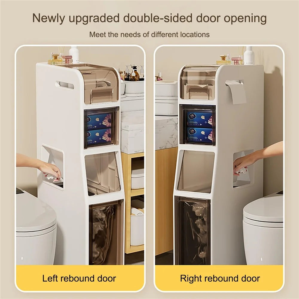 Slim Bathroom Storage Cabinet 4-Tier Toilet Organizer with Drawers / Trash Can / Paper Basket - 3
