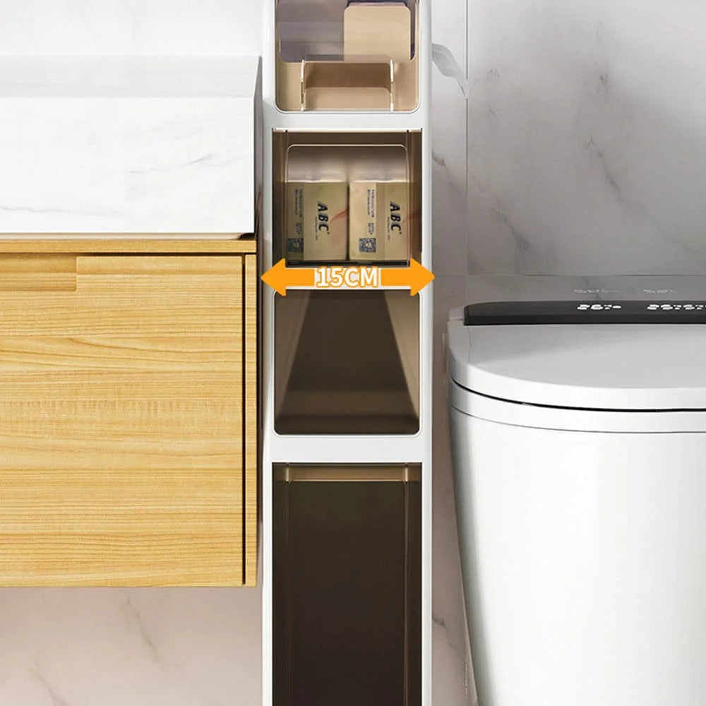 Slim Bathroom Storage Cabinet 4-Tier Toilet Organizer with Drawers / Trash Can / Paper Basket - 4