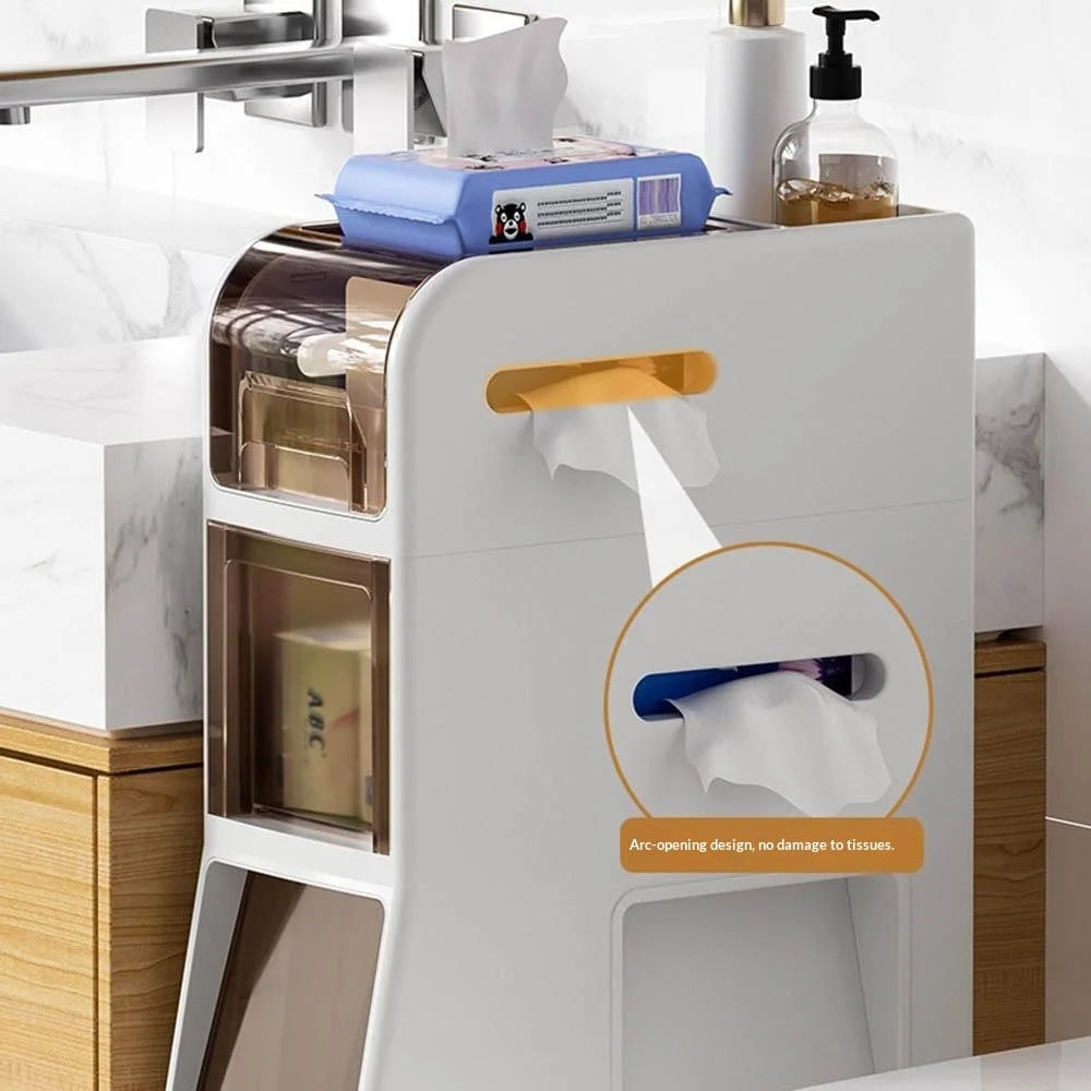 Slim Bathroom Storage Cabinet 5 Tier Toilet Organizer with Drawers / Trash Can / Tissue Box - 4