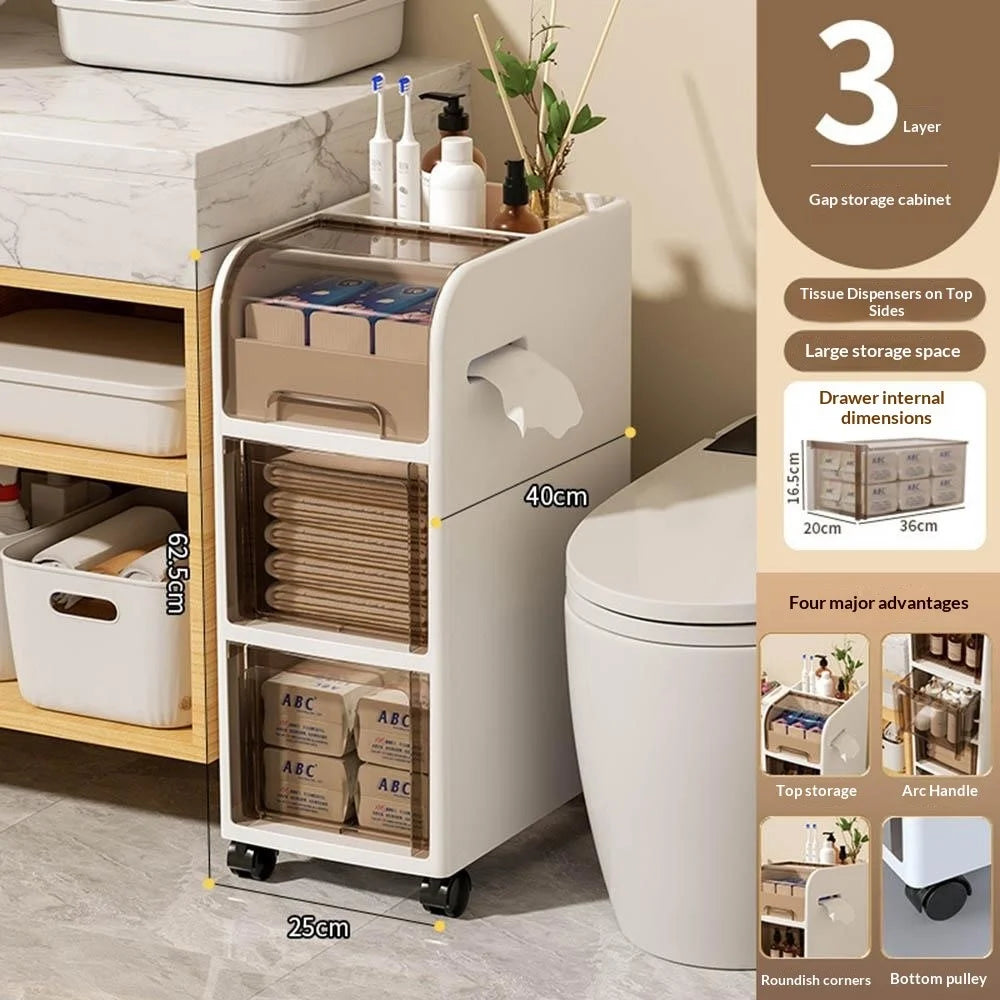 3 Tier Bathroom Storage Shelf with Wheels for Toilet Space Saver Slim Storage Organizer Rack - 3