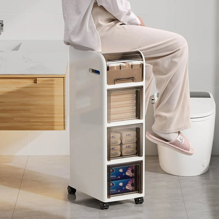 4 Tier Bathroom Storage Shelf with Wheels for Toilet Space Saver Slim Storage Organizer Rack - 3