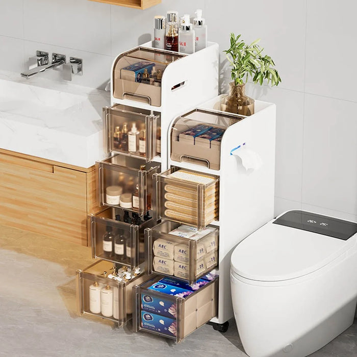 4 Tier Bathroom Storage Shelf with Wheels for Toilet Space Saver Slim Storage Organizer Rack - 4