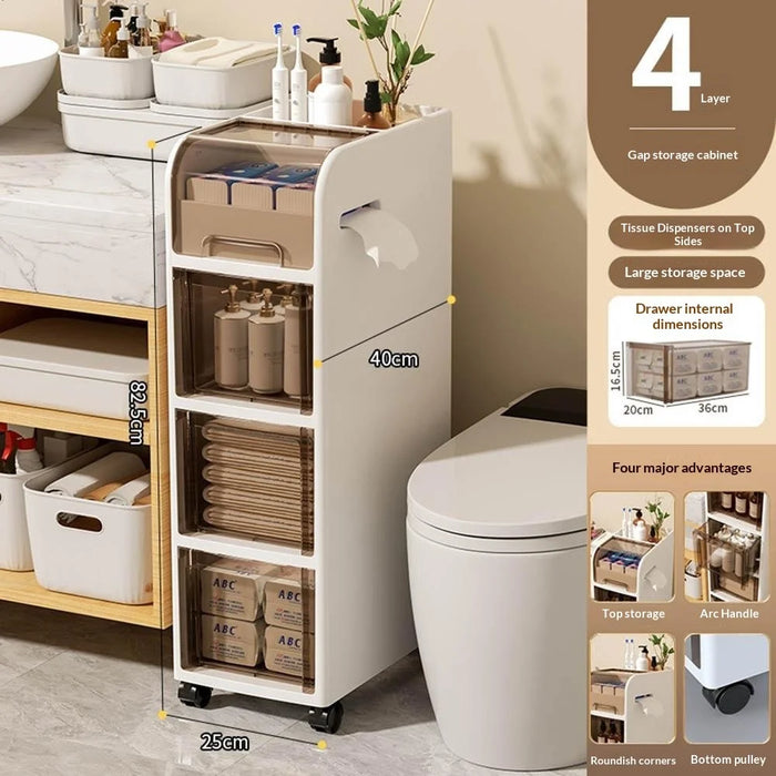 4 Tier Bathroom Storage Shelf with Wheels for Toilet Space Saver Slim Storage Organizer Rack - 6