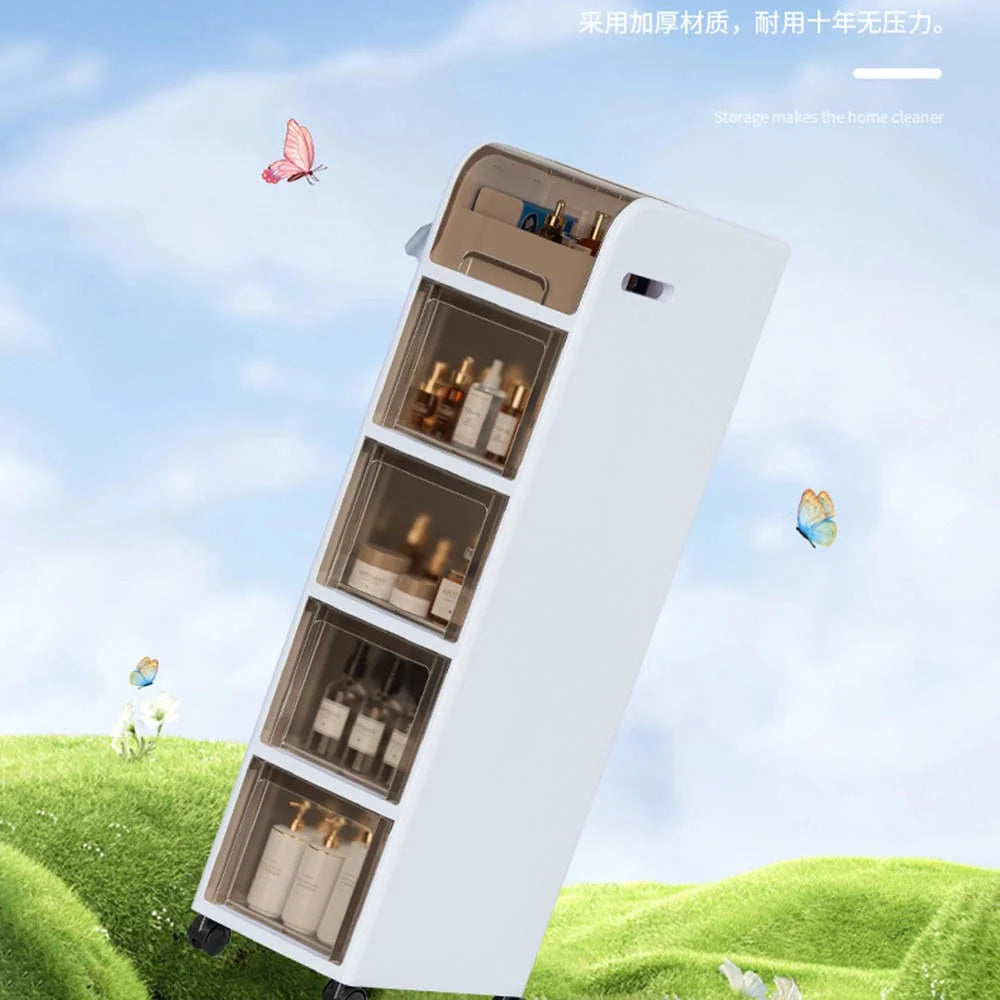 102.5cm Height Bathroom Narrow Cabinet 5-Tier Bathroom Organizer Toilet Storage Cart with Wheels for Home - 2