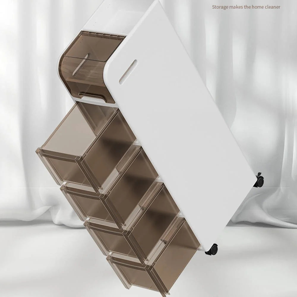 102.5cm Height Bathroom Narrow Cabinet 5-Tier Bathroom Organizer Toilet Storage Cart with Wheels for Home - 3