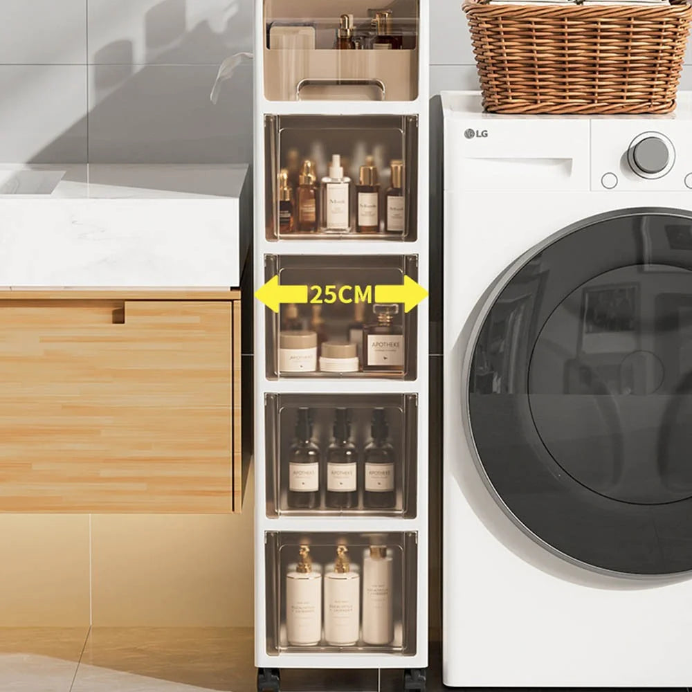 102.5cm Height Bathroom Narrow Cabinet 5-Tier Bathroom Organizer Toilet Storage Cart with Wheels for Home - 4