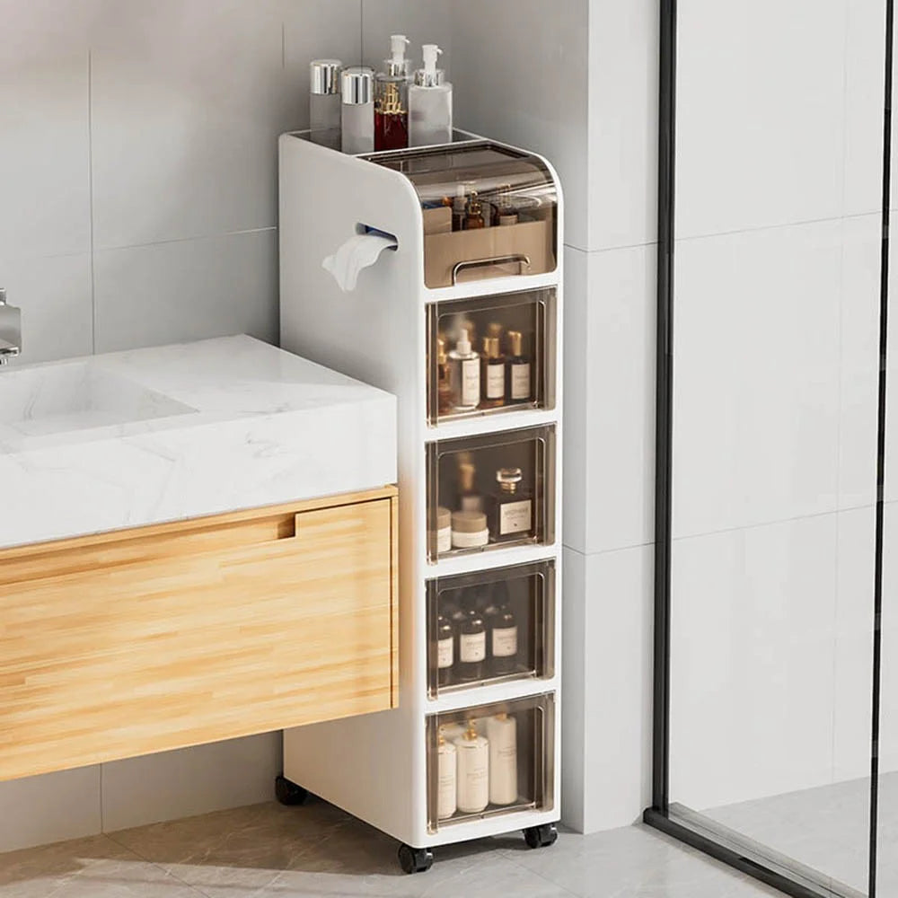 102.5cm Height Bathroom Narrow Cabinet 5-Tier Bathroom Organizer Toilet Storage Cart with Wheels for Home - 6