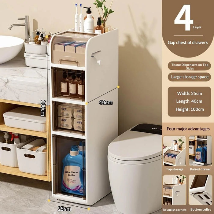 100cm Height Bathroom Storage Cart 4-Tier Narrow Cabinet Toilet Organizer with Wheels for Home - 2