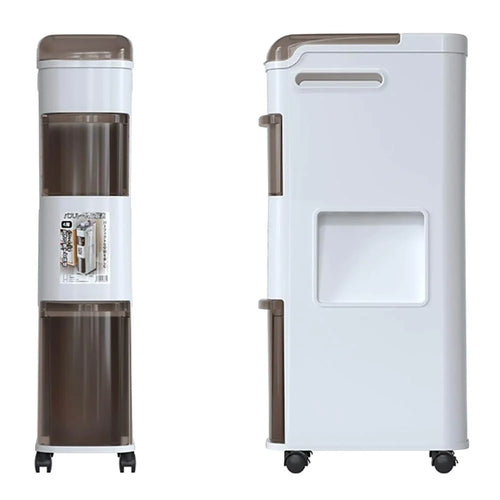 Bathroom Narrow Storage Cabinet Rolling Cart with Trash Can Multi-Tier Toilet Organizer Drawer, No Installation - 1