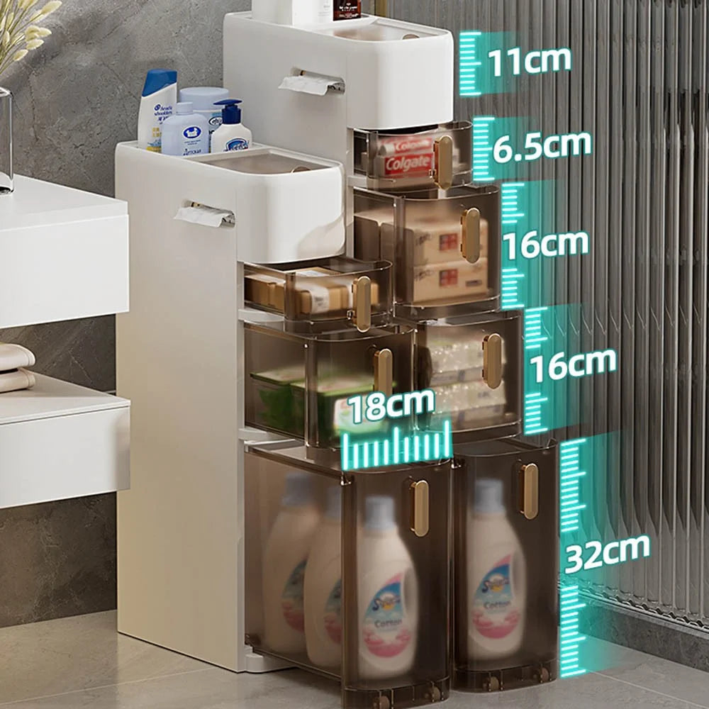 4-Tier Bathroom Storage Cabinet Narrow Toilet Side Organizer with Drawer Casters Space-Saving Gap Rack - 4