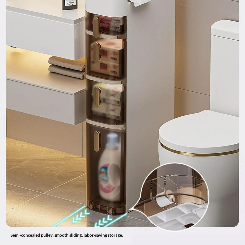 5-Tier Bathroom Storage Cabinet Narrow Toilet Side Organizer with Drawer Casters Space-Saving Gap Rack - 4