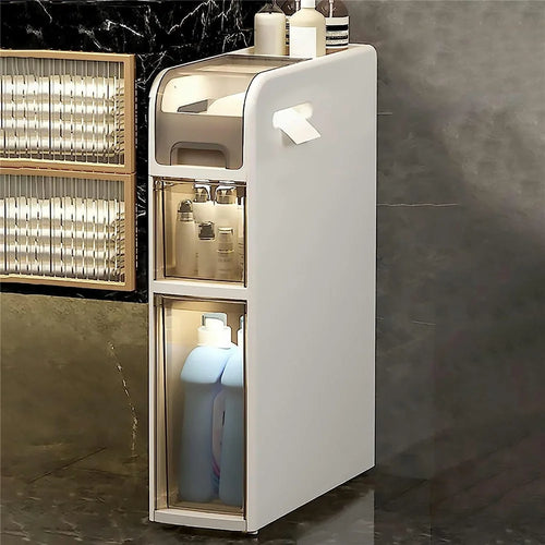 Bathroom Storage Cabinet 3 Tier Slim Rolling Cart with Wheels Toilet Side Organizer Shelf - 1