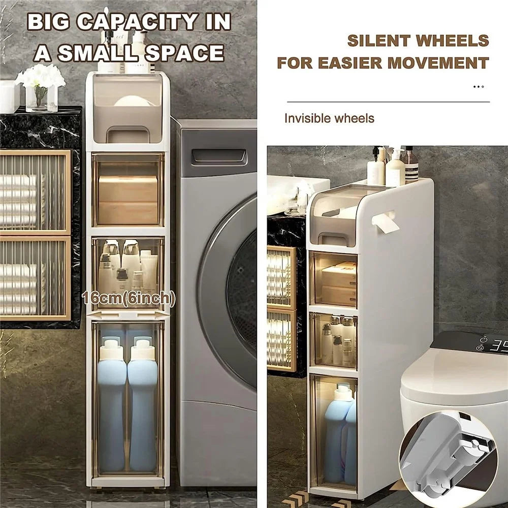 Bathroom Storage Cabinet 4 Tier Slim Rolling Cart with Wheels Toilet Side Organizer Shelf - 6