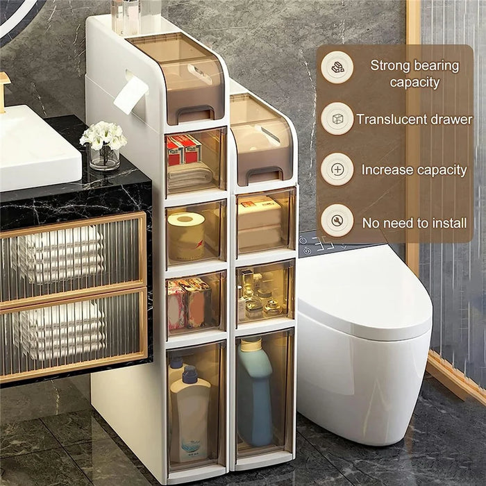 Bathroom Storage Cabinet 5 Tier Slim Rolling Cart with Wheels Toilet Side Organizer Shelf - 2