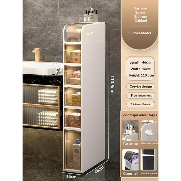 Bathroom Storage Cabinet 6 Tier Slim Rolling Cart with Wheels Toilet Side Organizer Shelf - 4