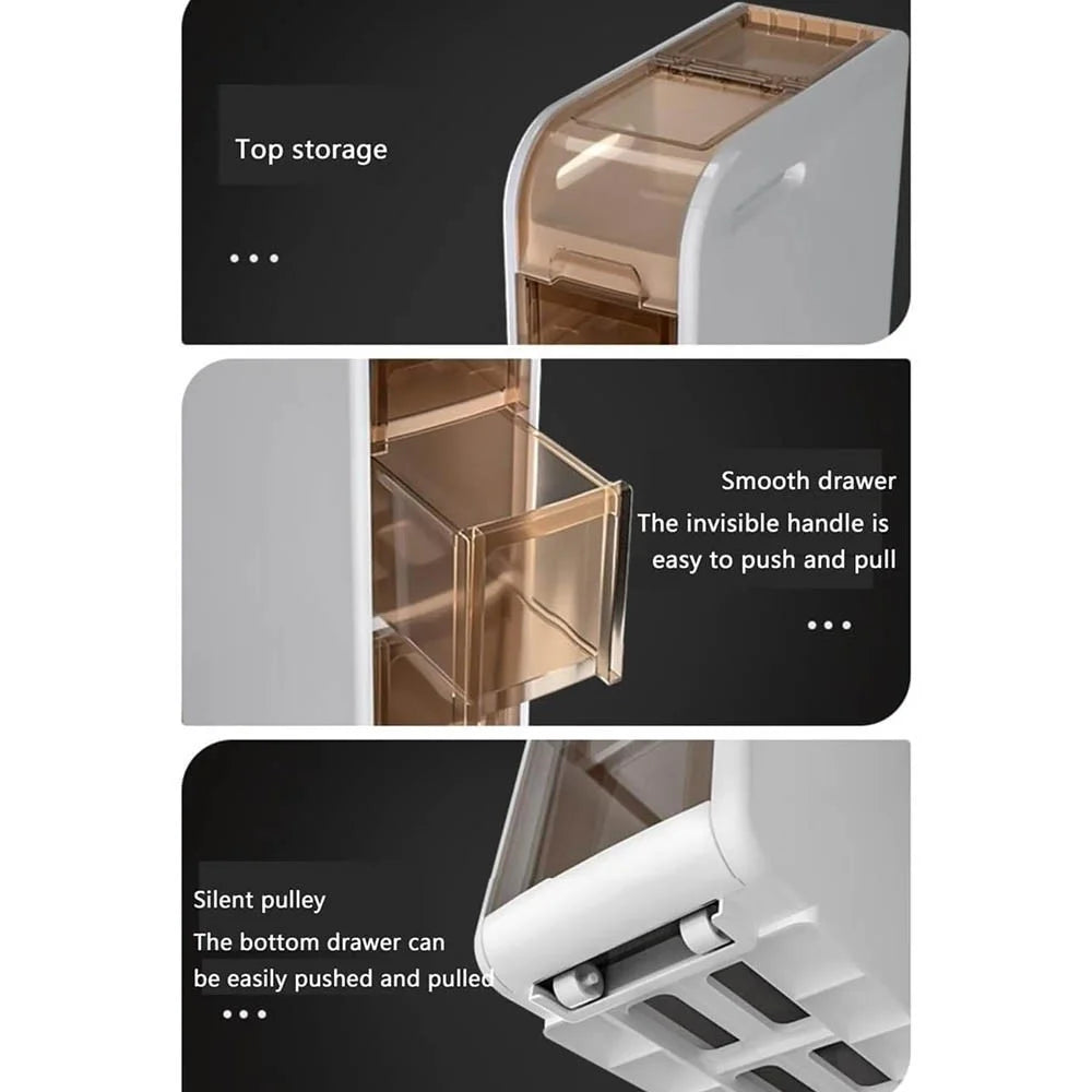 3-Tier Bathroom Storage Cabinet Slim Rolling Cart For Toilet Paper Organizer with Drawers and Wheels - 3