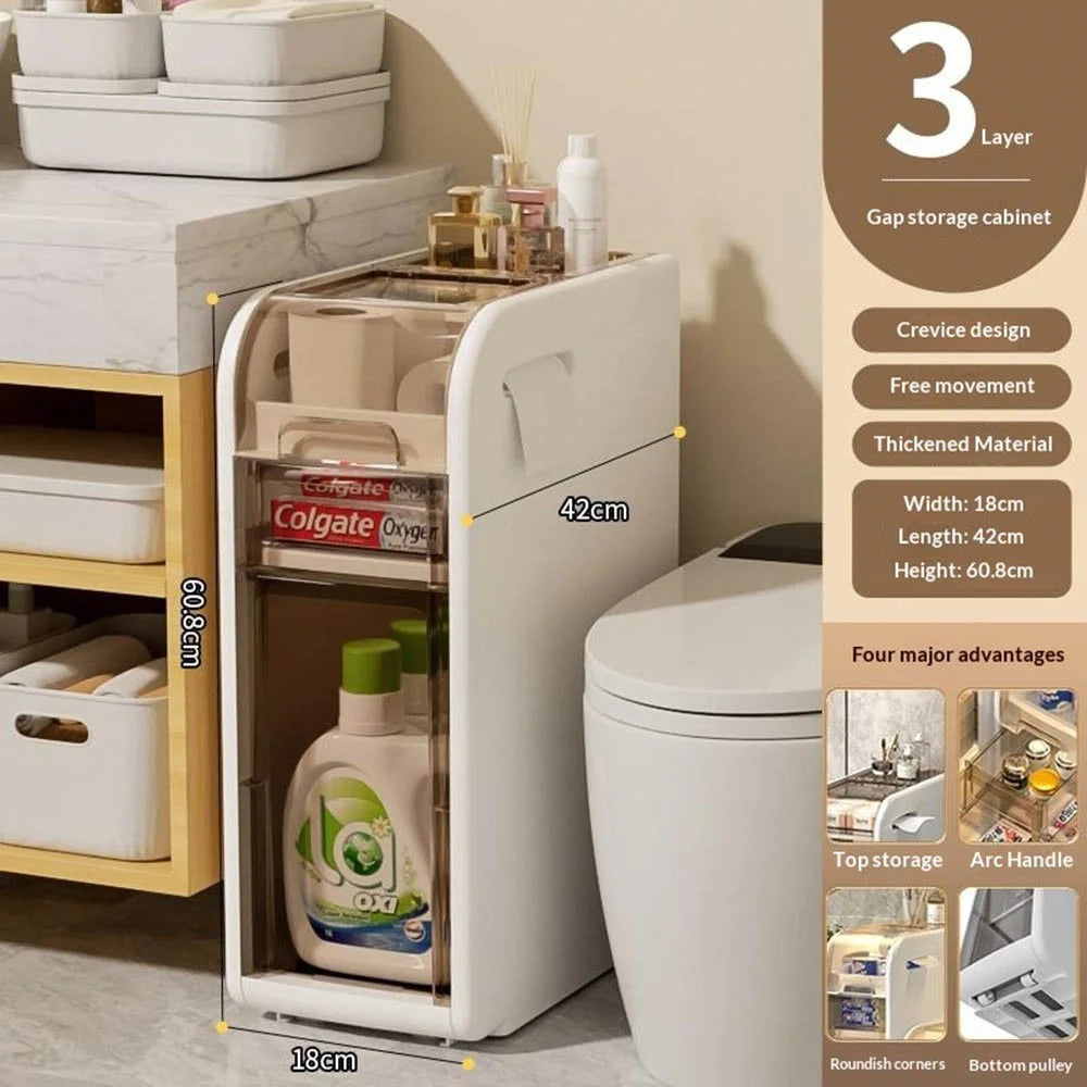 3-Tier Bathroom Storage Cabinet Slim Rolling Cart For Toilet Paper Organizer with Drawers and Wheels - 4