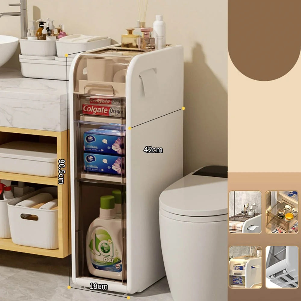4-Tier Bathroom Storage Cabinet Slim Rolling Cart For Toilet Paper Organizer with Drawers and Wheels - 1