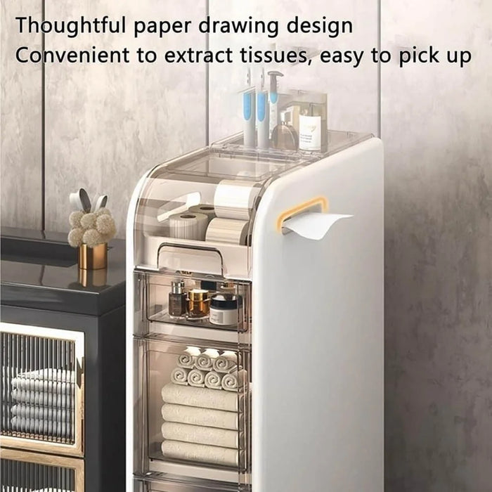 4-Tier Bathroom Storage Cabinet Slim Rolling Cart For Toilet Paper Organizer with Drawers and Wheels - 2
