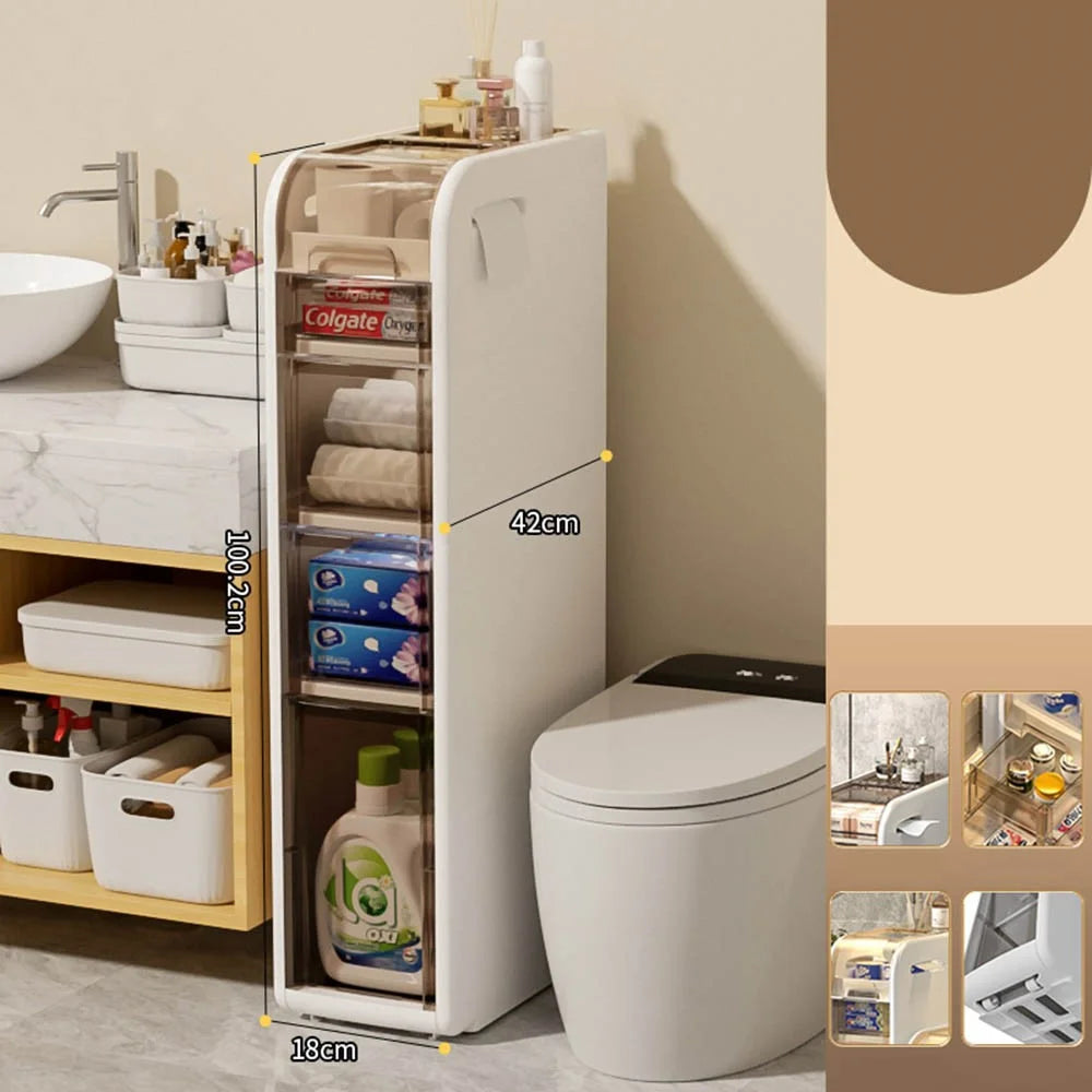 5-Tier Bathroom Storage Cabinet Slim Rolling Cart For Toilet Paper Organizer with Drawers and Wheels - 1