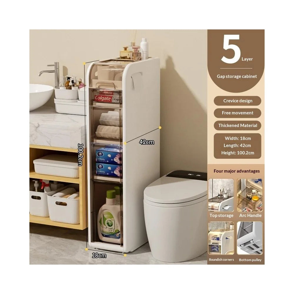 5-Tier Bathroom Storage Cabinet Slim Rolling Cart For Toilet Paper Organizer with Drawers and Wheels - 6