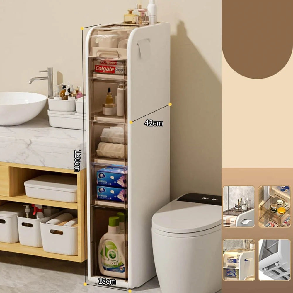 6-Tier Bathroom Storage Cabinet Slim Rolling Cart For Toilet Paper Organizer with Drawers and Wheels - 1