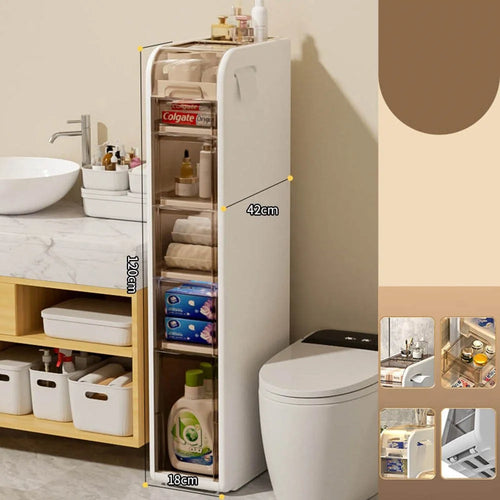 6-Tier Bathroom Storage Cabinet Slim Rolling Cart For Toilet Paper Organizer with Drawers and Wheels - 1
