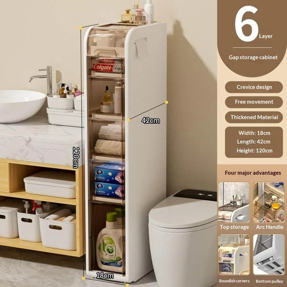 6-Tier Bathroom Storage Cabinet Slim Rolling Cart For Toilet Paper Organizer with Drawers and Wheels - 4