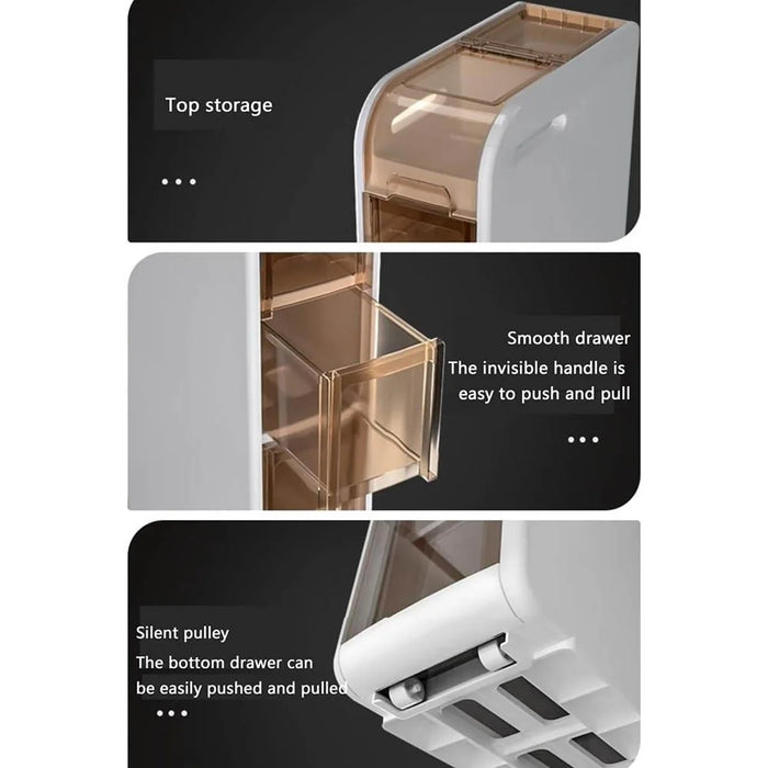 6-Tier Slim Bathroom Storage Cabinet Toilet Paper Towel Organizer with Wheels Trash Can Drawer - 4