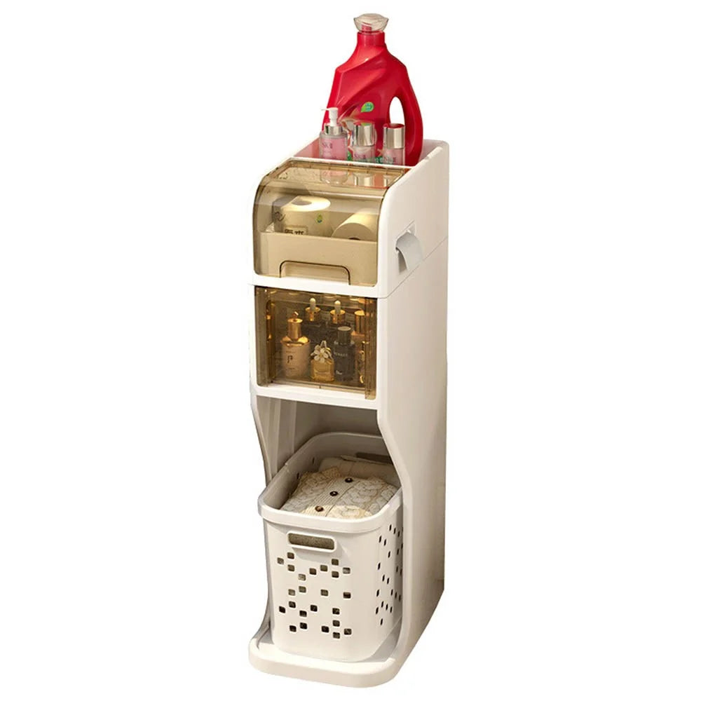 3 Tier Bathroom Storage Cabinet Slim Rolling Organizer for Toilet Paper Toiletries Laundry Basket - 1