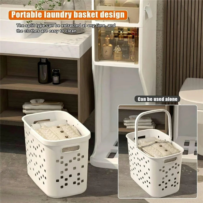3 Tier Bathroom Storage Cabinet Slim Rolling Organizer for Toilet Paper Toiletries Laundry Basket - 4