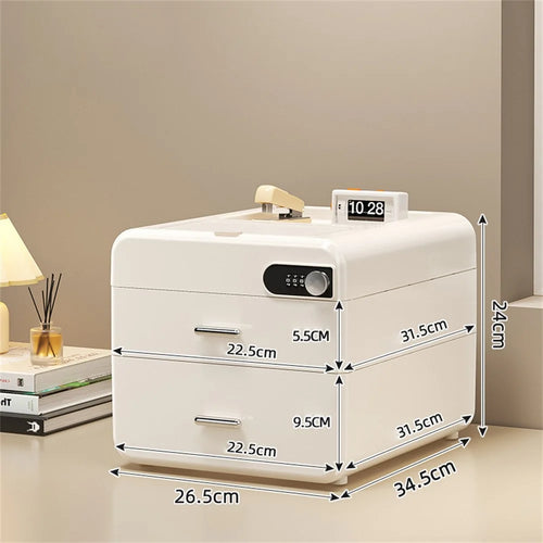 2 Layers Desktop Storage Box with Password Lock File Organizer Privacy Security Cabinet - Solid White - 1