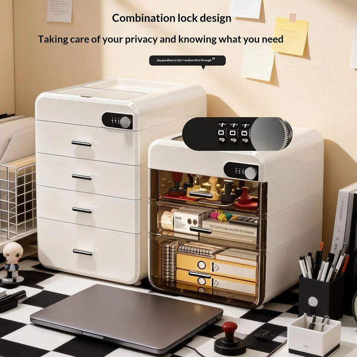 3 Layers Desktop Storage Box with Password Lock File Organizer Privacy Security Cabinet - Transparent Grey - 3
