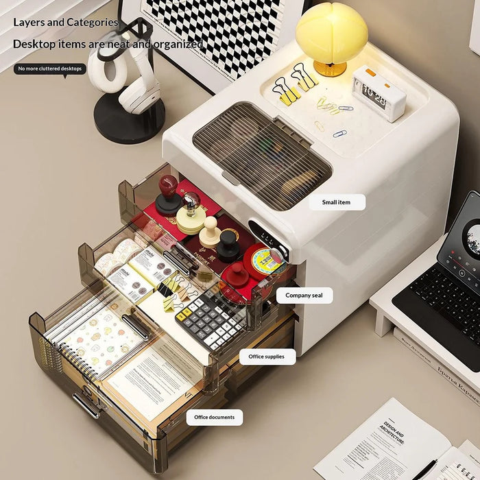 4 Layers Desktop Storage Box with Password Lock File Organizer Privacy Security Cabinet - Transparent Grey - 2