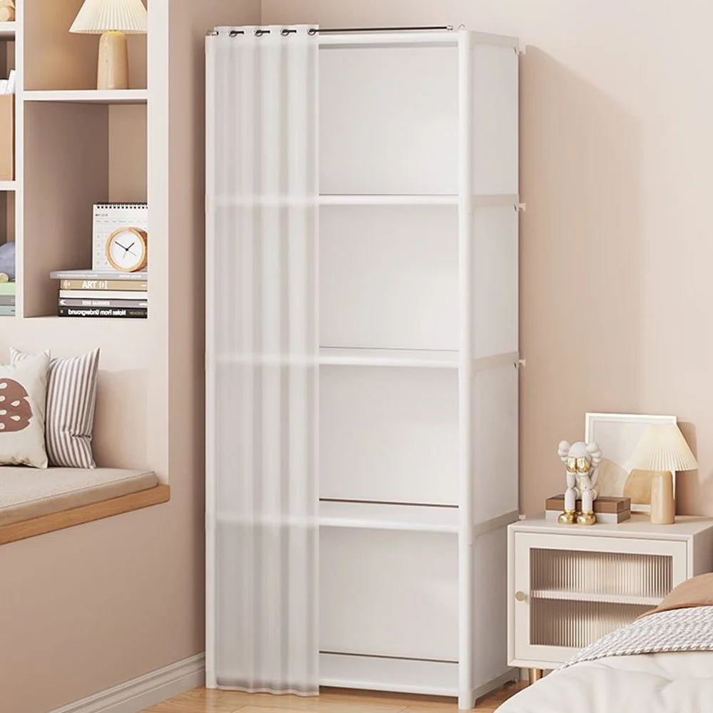 Single Row 5 Tier Portable Wardrobe Closet Organizer  Bedroom Storage Cabinet with Dust Cover - White - 1