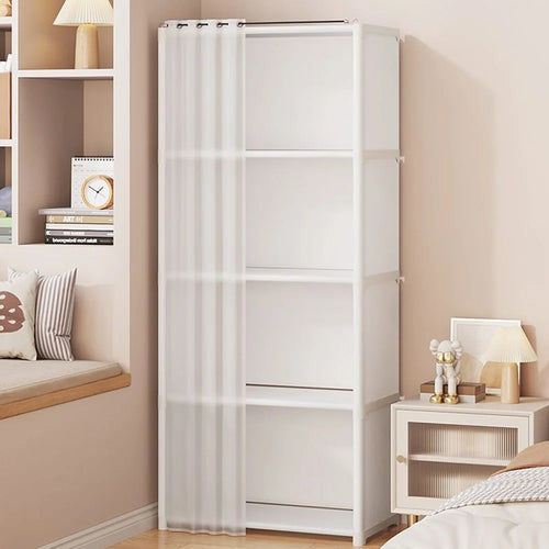 Single Row 5 Tier Portable Wardrobe Closet Organizer  Bedroom Storage Cabinet with Dust Cover - White - 1