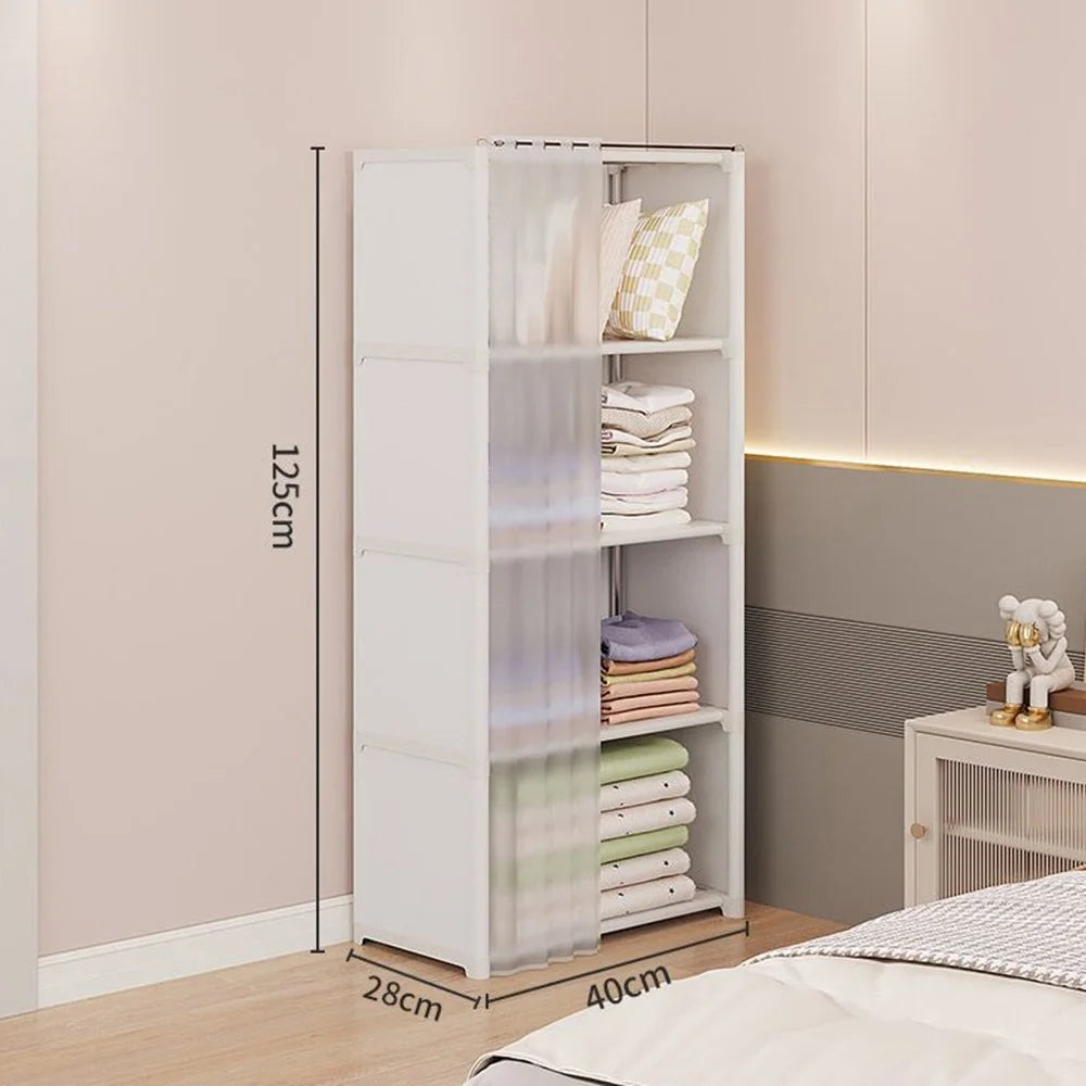 Single Row 5 Tier Portable Wardrobe Closet Organizer  Bedroom Storage Cabinet with Dust Cover - White - 4