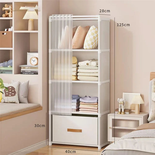 40 x 30 x 125cm 5 Tier Bedroom Wardrobe Closet Organizer Storage Cabinet with Drawer - White - 1